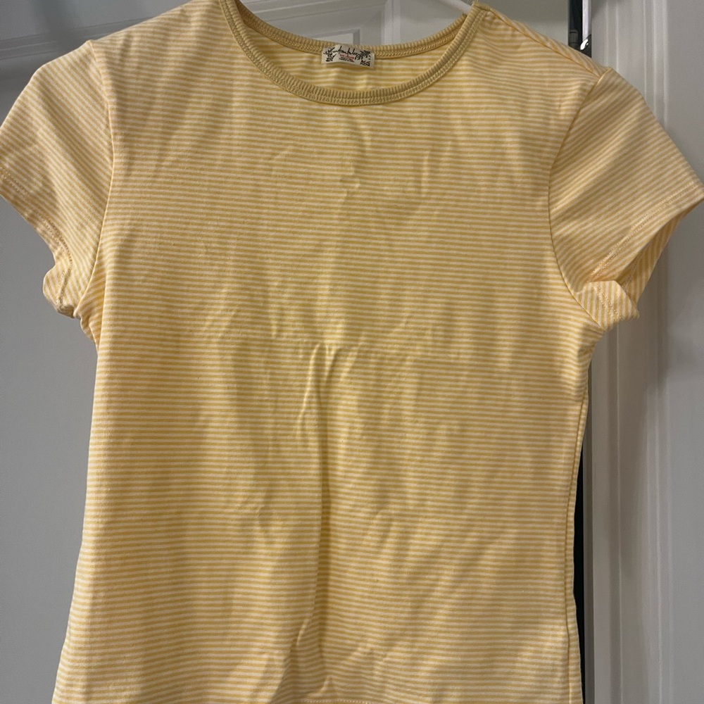 Free People Yellow and White Striped Short Sleeve Tee - Picture 2 of 3